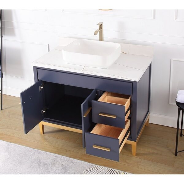 Chans Furniture TB-9942NB-42U 42 Inches Tennant Brand Modern Style With Beatrice Vessel Single Sink Bathroom Vanity In Navy Blue