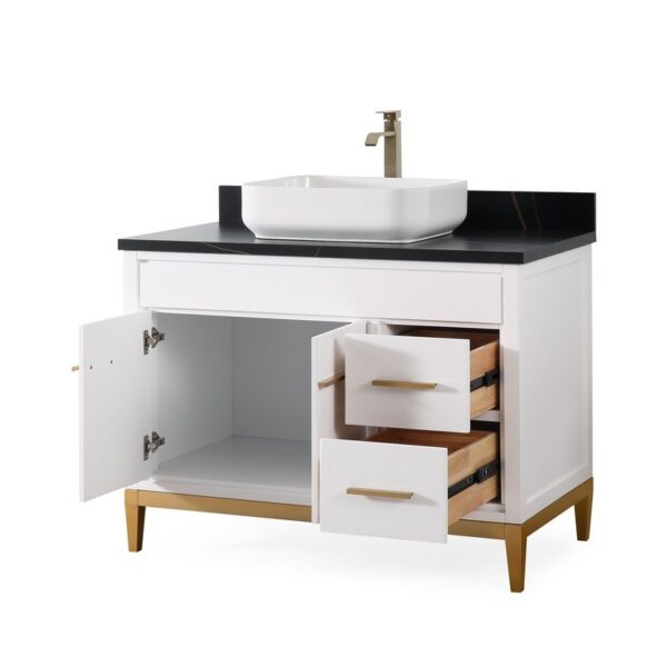 Chans Furniture TB-9942WT-42BK 42 Inches Tennant Brand Modern Style With Beatrice Vessel Single Sink Bathroom Vanity In White