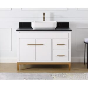 Chans Furniture TB-9942WT-42BK 42 Inches Tennant Brand Modern Style With Beatrice Vessel Single Sink Bathroom Vanity In White