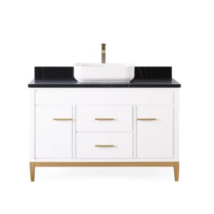 Chans Furniture TB-9948WT-48BK 48 Inches Tennant Brand Modern Style With Beatrice Vessel Single Sink Bathroom Vanity In White