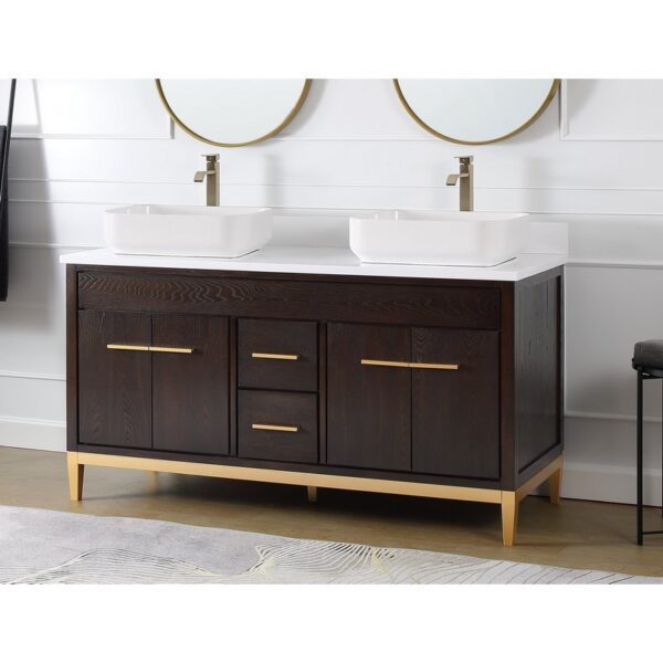 Chans Furniture TB-9960DK-60QT 60 Inches Tennant Brand With Beatrice Vessel Double Sink Bathroom Vanity