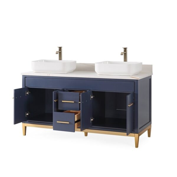 Chans Furniture TB-9960NB-60U 60 Inches Tennant Brand With Beatrice Vessel Double Sink Vanity In Navy Blue