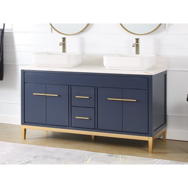 Chans Furniture TB-9960NB-60U 60 Inches Tennant Brand With Beatrice Vessel Double Sink Vanity In Navy Blue