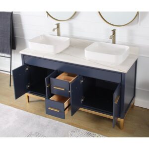 Chans Furniture TB-9960NB-60U 60 Inches Tennant Brand With Beatrice Vessel Double Sink Vanity In Navy Blue