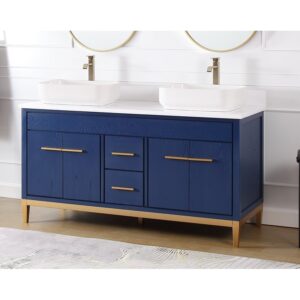 Chans Furniture TB-9960VB-60QT 60 Inches Tennant Brand With Beatrice Vessel Double Sink Bathroom Vanity