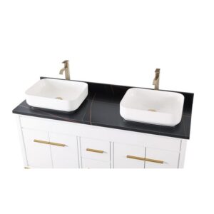 Chans Furniture TB-9960WT-60BK 60 Inches Tennant Brand With Beatrice Vessel Double Sink Vanity In White