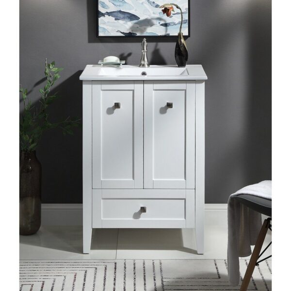 Chans Furniture WFS-85033W 25 Inch Tennant Brand Vermezzo Modern Small Slim White Bathroom Vanity in White