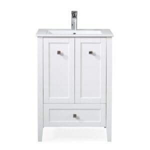 Chans Furniture WFS-85033W 25 Inch Tennant Brand Vermezzo Modern Small Slim White Bathroom Vanity in White