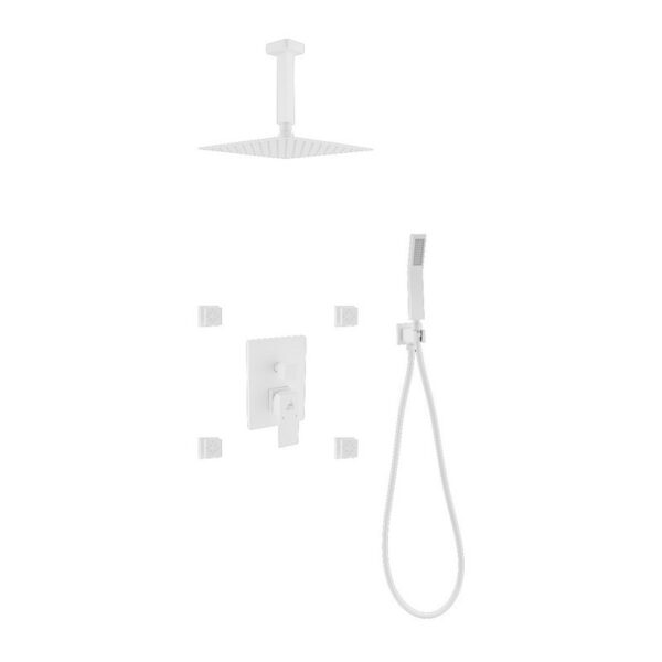 Kubebath KB CR2004JHH3V Aqua Piazza Shower Set with 8 Inch Ceiling Mount Square Rain Shower, Handheld and 4 Body Jets