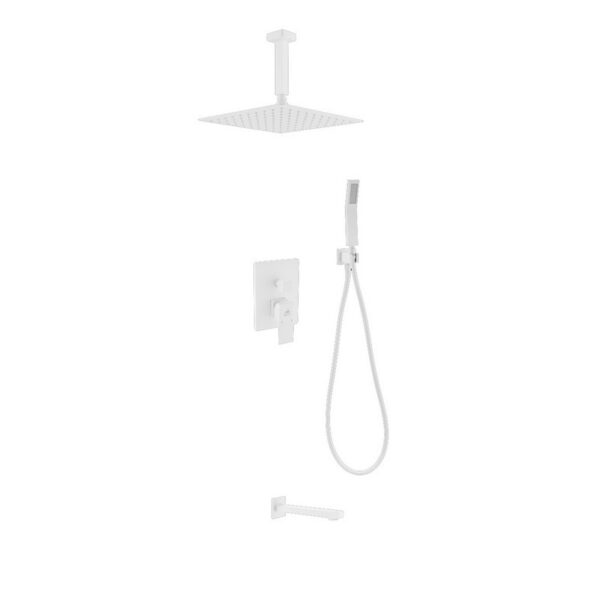 Kubebath KB CR300HHTF3V Aqua Piazza Shower Set with 12 Inch Ceiling Mount Square Rain Shower, Handheld and Tub Filler