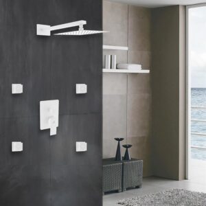 Kubebath KB WR2004J2V Aqua Piazza Brass Shower Set with 8 Inch Square Rain Shower and 4 Body Jets