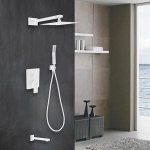 Kubebath KB WR200TFHH3V Aqua Piazza Shower Set with 8 Inch Square Rain Shower, Tub Filler and Handheld