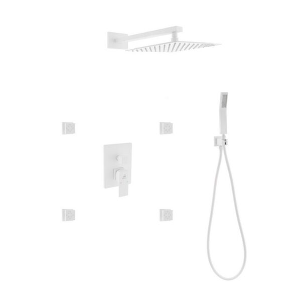 Kubebath KB WR3004JHH3V Aqua Piazza Shower Set with 12 Inch Square Rain Shower, Handheld and 4 Body Jets