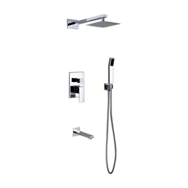 Kubebath KB WR200TFHH3V Aqua Piazza Shower Set with 8 Inch Square Rain Shower, Tub Filler and Handheld