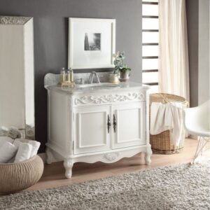 Chans Furniture ZK-1092RA Carbone 39 Inch Bathroom Sink Vanity with Italian Carrara Marble Counter Top - White