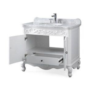 Chans Furniture ZK-1092RA Carbone 39 Inch Bathroom Sink Vanity with Italian Carrara Marble Counter Top - White