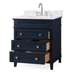 Chans Furniture ZK-1810-V30NB.QT 30 Inch Tennant Brand Felix Modern Style Navy Blue Bathroom Vanity