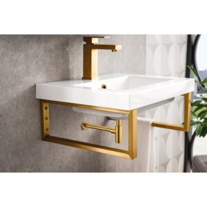 James Martin 055BK16RGD20WG2 Two Boston 15 1/4 Inch Wall Brackets in Radiant Gold with 20 Inch White Glossy Composite Countertop