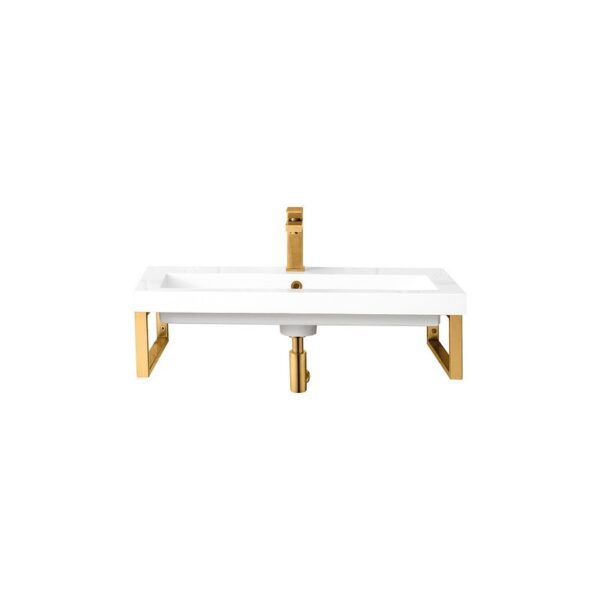 James Martin 055BK16RGD31.5WG2 Two Boston 15 1/4 Inch Wall Brackets in Radiant Gold with 31.5 Inch White Glossy Composite Countertop