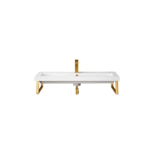 James Martin 055BK16RGD39.5WG2 Two Boston 15 1/4 Inch Wall Brackets in Radiant Gold with 39.5 Inch White Glossy Composite Countertop