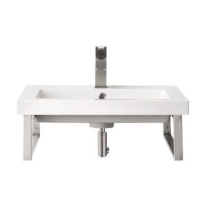 James Martin 055BK18BNK23.6WG2 Boston 23 5/8 Inch Floating Console with White Glossy Composite Countertop - Brushed Nickel