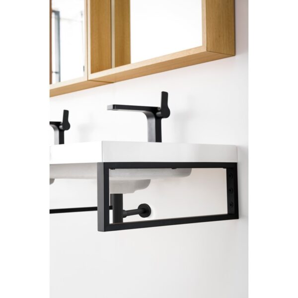 James Martin 055BK18MBK47WG2 Three Boston 18 Inch Wall Brackets in Matte Black with 47 Inch White Glossy Composite Countertop