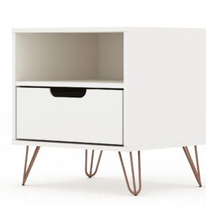 Manhattan Comfort Rockefeller 1.0 Mid-Century- Modern Nightstand with 1-Drawer in White