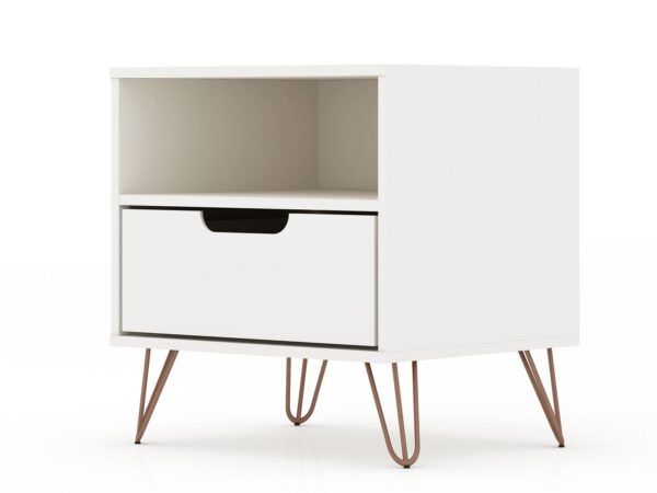 Manhattan Comfort Rockefeller 1.0 Mid-Century- Modern Nightstand with 1-Drawer in White