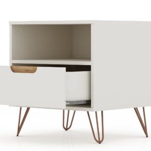 Manhattan Comfort Rockefeller 1.0 Mid-Century- Modern Nightstand with 1-Drawer in Off White and Nature