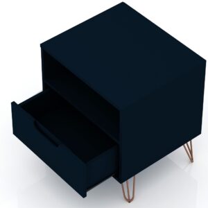 Manhattan Comfort Rockefeller 1.0 Mid-Century- Modern Nightstand with 1-Drawer in Tatiana Midnight Blue