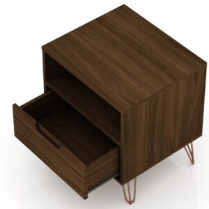 Manhattan Comfort Rockefeller 1.0 Mid-Century- Modern Nightstand with 1-Drawer in Brown