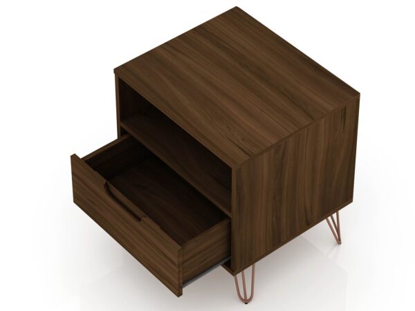 Manhattan Comfort Rockefeller 1.0 Mid-Century- Modern Nightstand with 1-Drawer in Brown