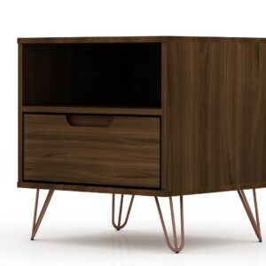 Manhattan Comfort Rockefeller 1.0 Mid-Century- Modern Nightstand with 1-Drawer in Brown