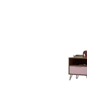 Manhattan Comfort Rockefeller 1.0 Mid-Century- Modern Nightstand with 1-Drawer in Nature and Rose Pink