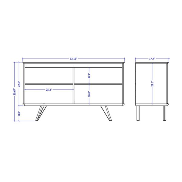 Manhattan Comfort Tudor 53.15 Sideboard with 4 Shelves in Black and Maple Cream