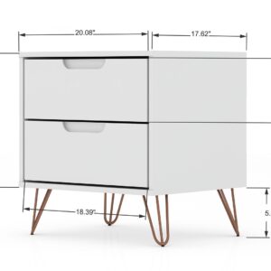 Manhattan Comfort Rockefeller 2.0 Mid-Century- Modern Nightstand with 2-Drawer in White