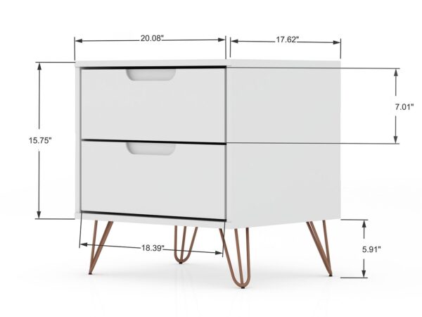 Manhattan Comfort Rockefeller 2.0 Mid-Century- Modern Nightstand with 2-Drawer in White