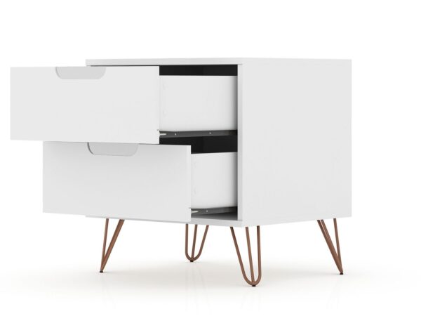 Manhattan Comfort Rockefeller 2.0 Mid-Century- Modern Nightstand with 2-Drawer in White