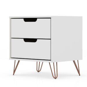 Manhattan Comfort Rockefeller 2.0 Mid-Century- Modern Nightstand with 2-Drawer in White