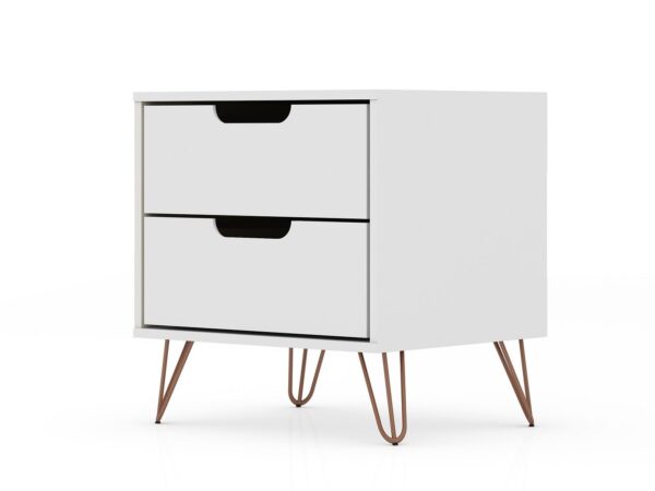 Manhattan Comfort Rockefeller 2.0 Mid-Century- Modern Nightstand with 2-Drawer in White