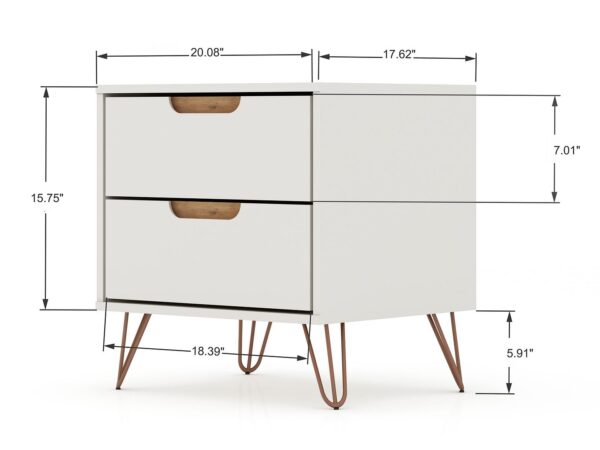 Manhattan Comfort Rockefeller 2.0 Mid-Century- Modern Nightstand with 2-Drawer in Off White and Nature