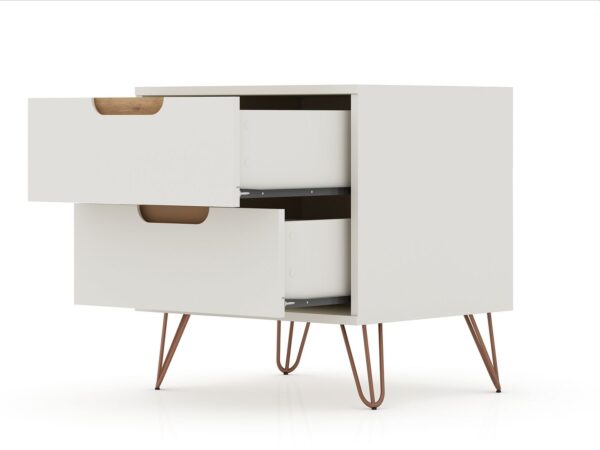 Manhattan Comfort Rockefeller 2.0 Mid-Century- Modern Nightstand with 2-Drawer in Off White and Nature