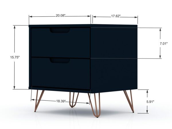 Manhattan Comfort Rockefeller 2.0 Mid-Century- Modern Nightstand with 2-Drawer in Tatiana Midnight Blue