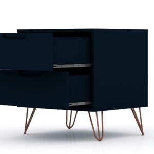 Manhattan Comfort Rockefeller 2.0 Mid-Century- Modern Nightstand with 2-Drawer in Tatiana Midnight Blue