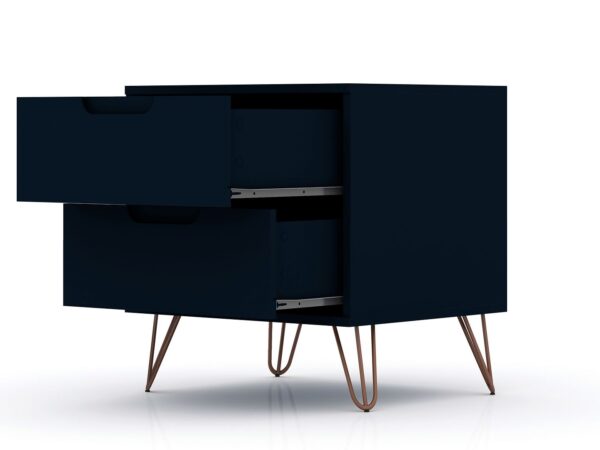 Manhattan Comfort Rockefeller 2.0 Mid-Century- Modern Nightstand with 2-Drawer in Tatiana Midnight Blue