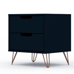 Manhattan Comfort Rockefeller 2.0 Mid-Century- Modern Nightstand with 2-Drawer in Tatiana Midnight Blue