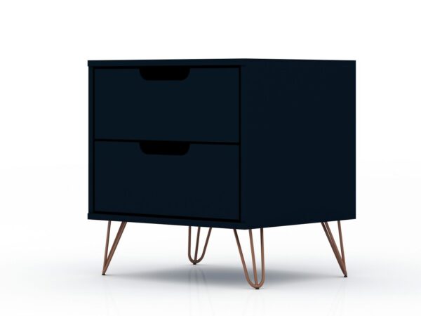 Manhattan Comfort Rockefeller 2.0 Mid-Century- Modern Nightstand with 2-Drawer in Tatiana Midnight Blue