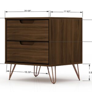 Manhattan Comfort Rockefeller 2.0 Mid-Century- Modern Nightstand with 2-Drawer in Brown