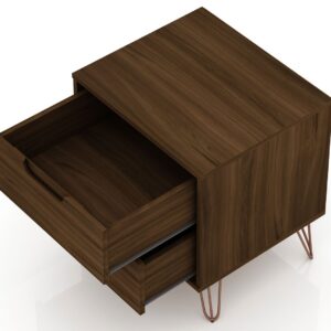 Manhattan Comfort Rockefeller 2.0 Mid-Century- Modern Nightstand with 2-Drawer in Brown