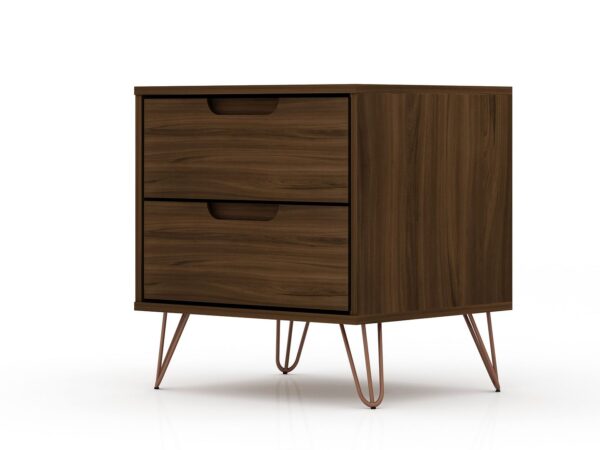 Manhattan Comfort Rockefeller 2.0 Mid-Century- Modern Nightstand with 2-Drawer in Brown